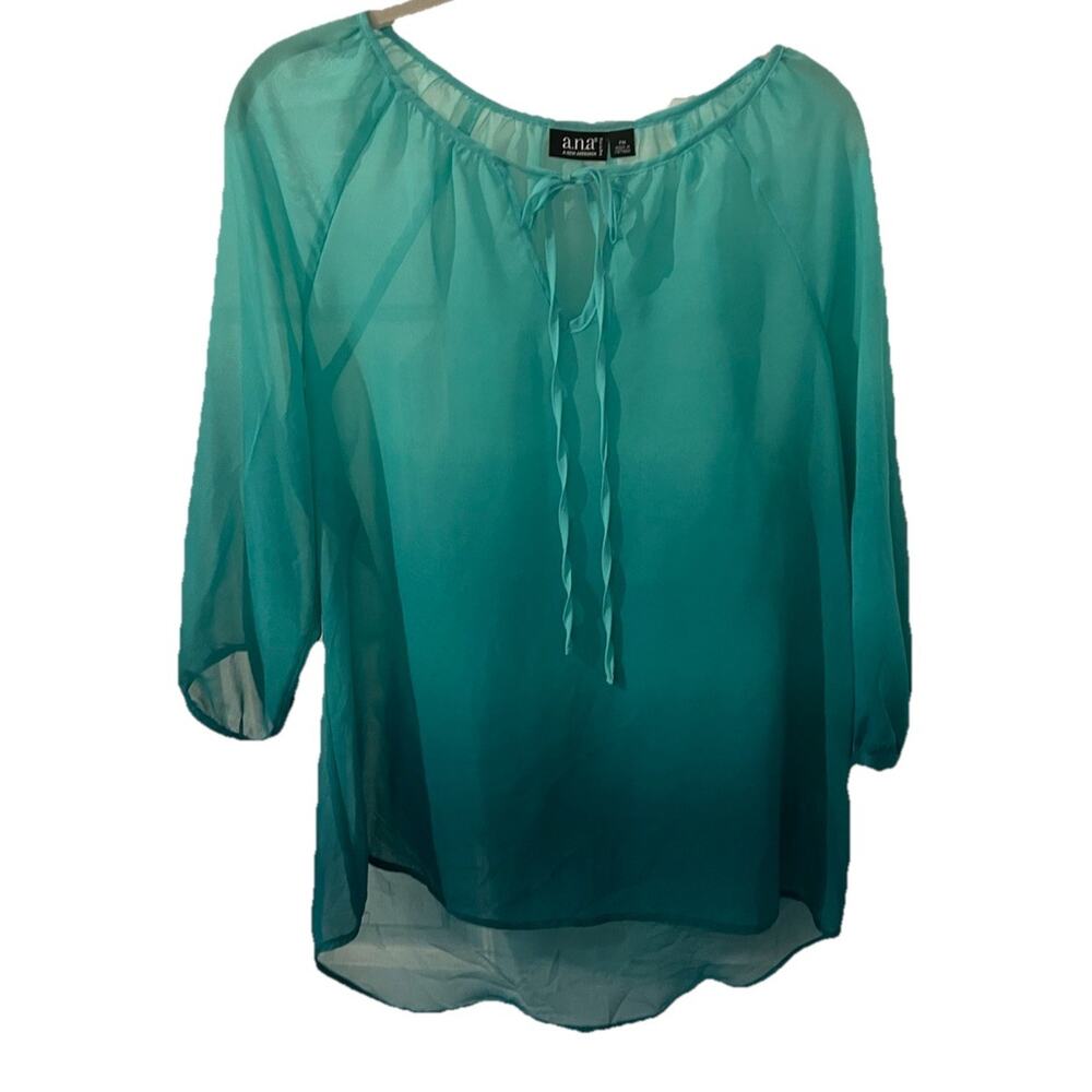 a.n.a. Womens Blouse Size PM Petite Med 3/4 Sleeve Ombre Sheer Top
